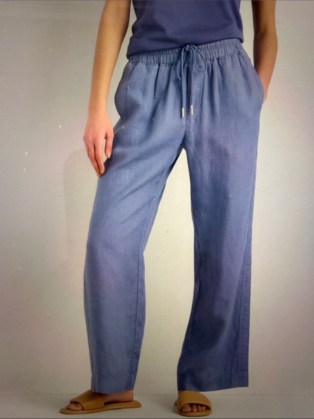 Quince Moonstone Blue Wide Leg Linen Pants